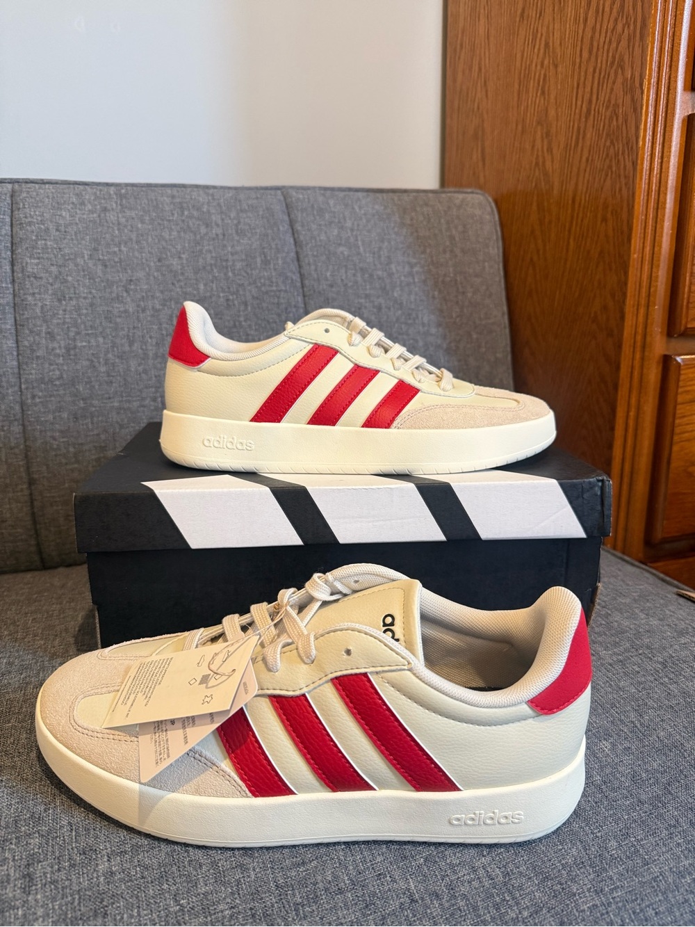 Adidas Barreda in Cream Sneakers with Red Three-Stripes